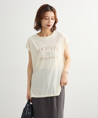 Green Parks ベロアロゴフレンチスリーブチュニック Ecru