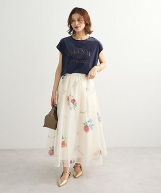 Green Parks ベロアロゴフレンチスリーブチュニック Navy