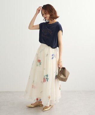 Green Parks ベロアロゴフレンチスリーブチュニック Navy