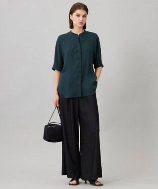 ICB L 【人気のため新色追加・接触冷感・UVケア・速乾・洗える】BackSatinAmunzen 5分袖バンドカラーブラウス ディープパイン系