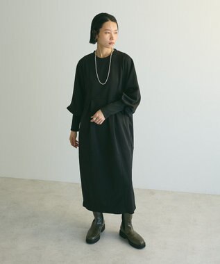 Green Parks ａ．ポンチ袖ボリュームワンピース Black
