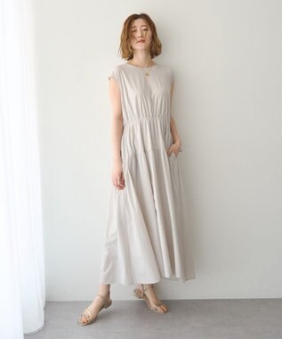 YECCA VECCA 【UVカット/接触冷感/遮熱】ギャザーロングワンピース Light Beige