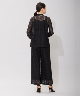 ICB 【洗える】タイルパターンレース バンドカラーシャツ ブラック系