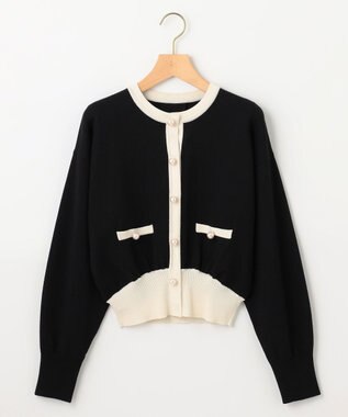 組曲 L 【WEB限定色あり】ELENA パールボタン ニットジャケット ブラック×オフ系1