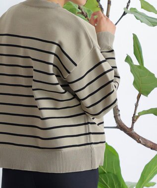 Tiaclasse 【洗える】ボーダー柄スポンジニットトップス グレージュ