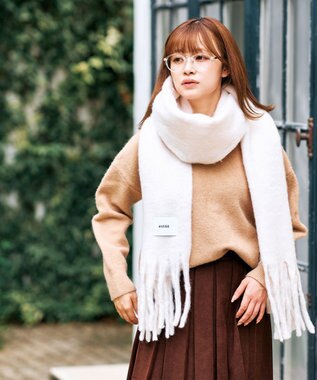 MOONBAT 【美人百花2月号/CanCam/andGIRL掲載】洗える ボリュームマフラー ソフトプレーン 幅40cm オフホワイト