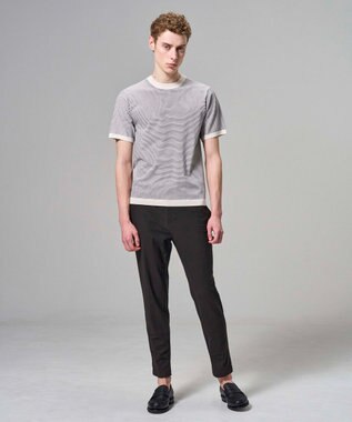 JOSEPH HOMME 【新柄】リュクスレーヨンボーダー　クルーネック半袖ニット アイボリー系1