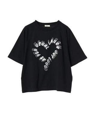 earth music&ecology ラメ刺繍ハートロゴＴ Black