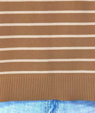 Tiaclasse 【洗える】ボーダー柄スポンジニットトップス ブラウン