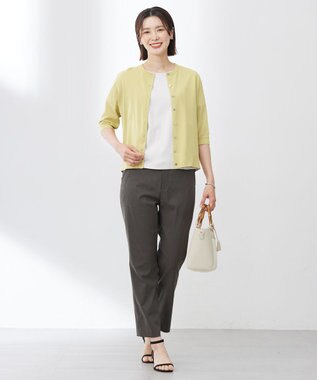 J.PRESS LADIES L 【洗える・抗菌防臭】COTTON ACETATE DRY クルーネック カーディガン ピスタチオ系