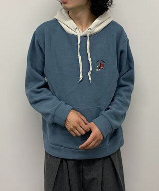 WEGO 【ユニセックス着用ITEM】ワッフルフリースOP刺繍プルパーカー サックス