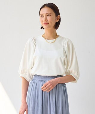 自由区 【洗える・XSサイズあり】ハイツイストポンチボリューム袖 カットソー アイボリー系