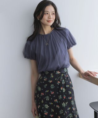 組曲 コットンポンチ チュールレイヤード カットソー グレー系