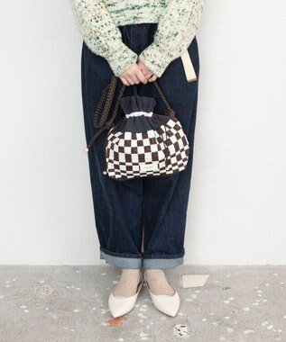 TRICOTE チェッカー巾着ポーチショルダー 87BROWN