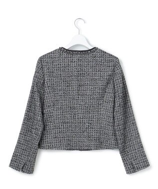 23区 【セットアップ対応】シャインツイードストレッチ ノーカラー ジャケット ブラック系2