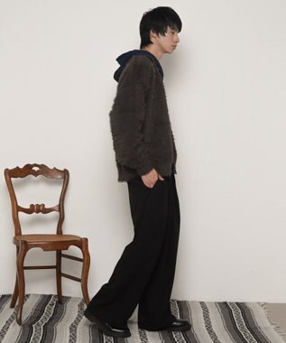 WEGO 【ユニセックス着用ITEM】フェザーニットボタンシャツ ブラック中濃色