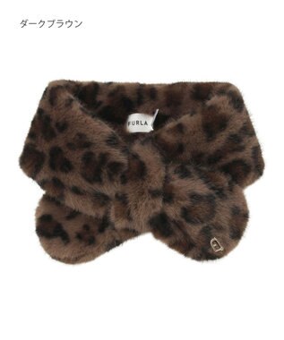 MOONBAT FURLA（フルラ）プチリボンマフラー  アーチロゴ フェイクファー ダークブラウン
