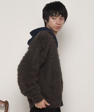 WEGO 【ユニセックス着用ITEM】フェザーニットボタンシャツ ブラック中濃色