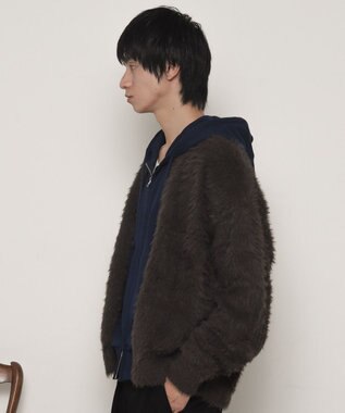 WEGO 【ユニセックス着用ITEM】フェザーニットボタンシャツ ブラック中濃色