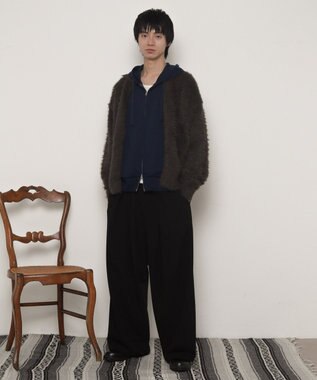 WEGO 【ユニセックス着用ITEM】フェザーニットボタンシャツ ブラック中濃色