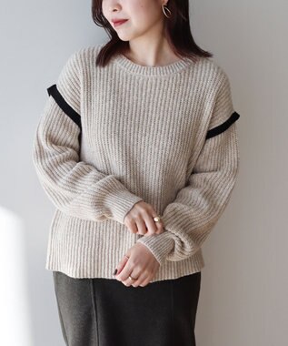 Green Parks Ｍｉｘ配色畦ニットプルオーバー Beige