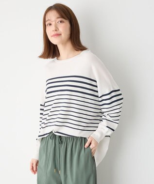 ANY L ゆるチュニックニット エクリュ×ネイビー