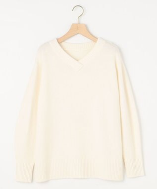 組曲 L 【WEB限定】ウールカシミヤミックスVネック ニット パールホワイト