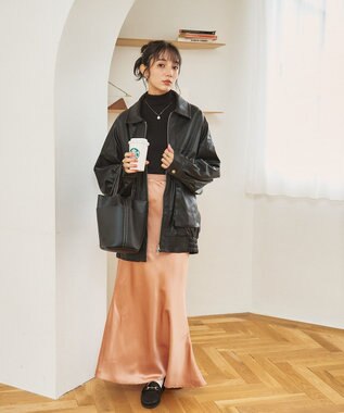 WEGO ヴィンテージライクFレザーブルゾン ブラック