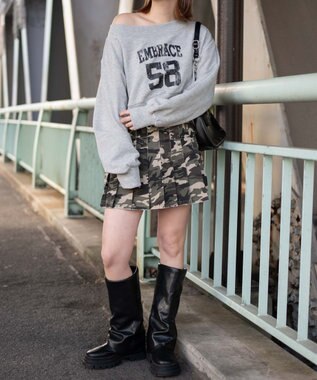 WEGO オフショルショートスウェット 杢グレー