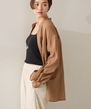 AMERICAN HOLIC 楊柳シアーバンドカラーシャツ Mocha