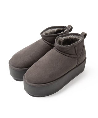 WEGO 【暖かい】厚底ショートFムートンブーツ グレー