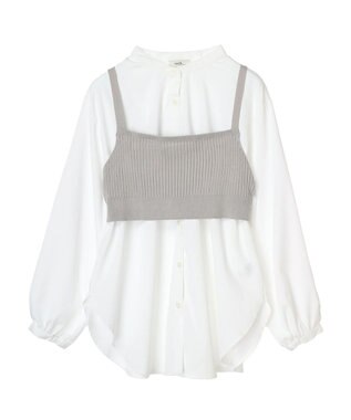 earth music&ecology ＳＥＴ２点ニットビスチェ＋ノーカラーシャツ Off White