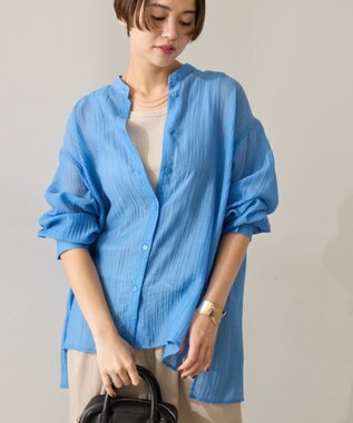 AMERICAN HOLIC 楊柳シアーバンドカラーシャツ Blue