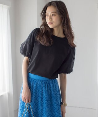 組曲 L 【WEB限定】チュールポンチドッキング Tシャツ ブラック系