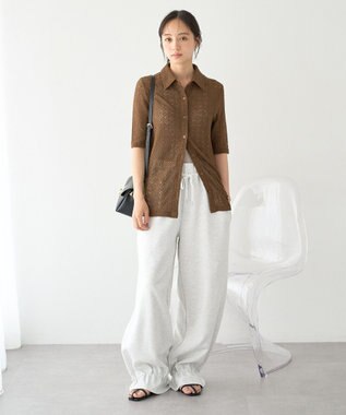 earth music&ecology ストレッチレース襟付シャツ Brown