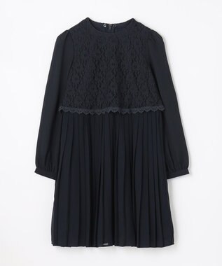 組曲 KIDS 【150-170cm】シフォンプリーツコンビ ワンピース ネイビー系