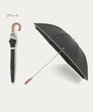 MOONBAT 【WEB限定/遮光率100%/遮熱/UV】POLO RALPH LAUREN（ポロ ラルフローレン）晴雨兼用日傘 無地 オーバーロック刺繍 長傘 ブラック