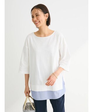 Green Parks 裾ドッキングレイヤー風７分袖プルオーバー Off White