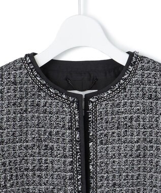 23区 S 【セットアップ対応】シャインツイードストレッチ ノーカラー ジャケット ブラック系2