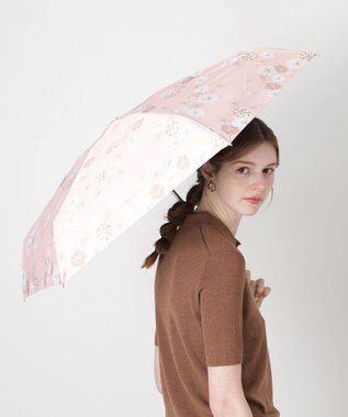 MOONBAT 【一級遮光/コンパクト】PAUL & JOE 晴雨兼用 日傘 折りたたみ日傘 軽量 総柄クリザンテーム 遮熱 UV ピーチ