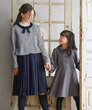 組曲 KIDS 【150-170㎝】グレンチェックジャケット＆プリーツワンピース セット ネイビー×チェック系