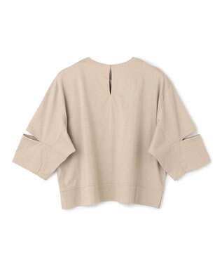 BEIGE， 【洗える】DUOMO / コットンスリットスリーブトップス Taupe