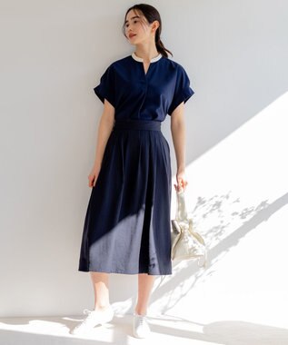 組曲 【セットアップ対応・ウエストゴム仕様】ニュアンスシフォン スカート ネイビー系