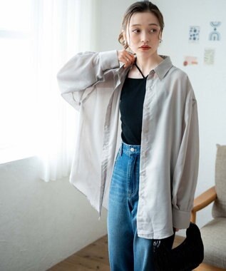 WEGO ボリュームスリーブシアーシャツ ライトグレー