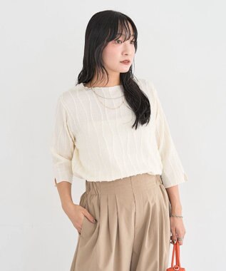 Green Parks ５分袖表面感カットプルオーバー Ecru