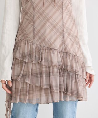 earth music&ecology フロントリボンチェックミニキャミワンピース Check Brown