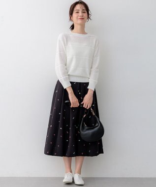 組曲 ボーダーレース ニット ホワイト系