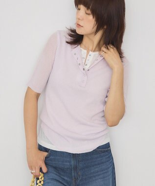 AMERICAN HOLIC 【2点セット】シアーリブヘンリーネックニット＋タンクトップ Purple