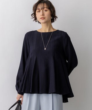 23区 【先行予約】ドビーストライプ クルーネック フレアブラウス ネイビー系