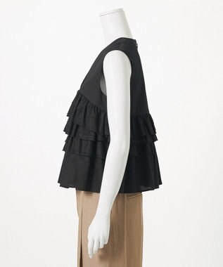 23区 L 【GOLD LABEL】コットンサテン フリルブラウス ブラック系